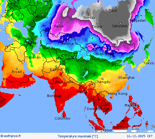Temp&eacute;rature maximale Cartes de pr&eacute;vision