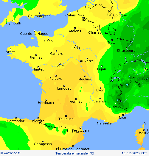 Temp&eacute;rature maximale Cartes de pr&eacute;vision