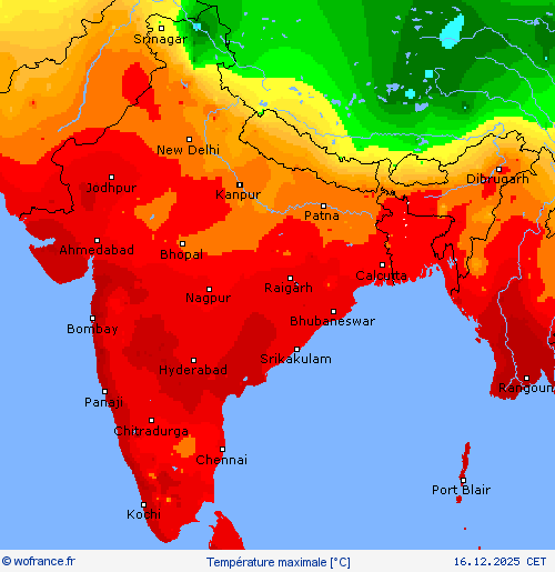 Temp&eacute;rature maximale Cartes de pr&eacute;vision