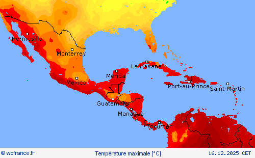 Temp&eacute;rature maximale Cartes de pr&eacute;vision