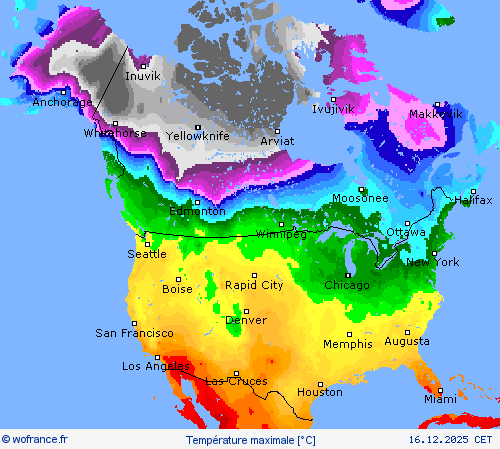 Temp&eacute;rature maximale Cartes de pr&eacute;vision
