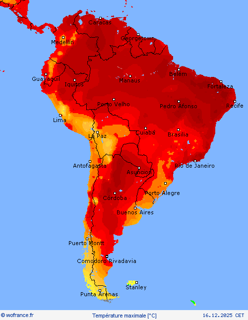 Temp&eacute;rature maximale Cartes de pr&eacute;vision