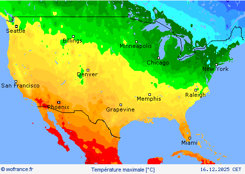 Temp&eacute;rature maximale Cartes de pr&eacute;vision