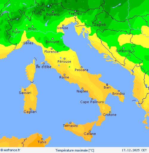 Temp&eacute;rature maximale Cartes de pr&eacute;vision
