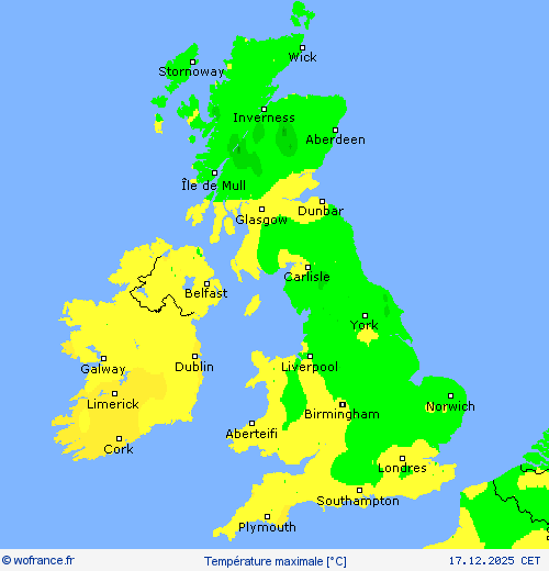 Temp&eacute;rature maximale Cartes de pr&eacute;vision
