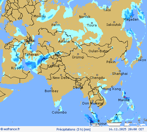 Pr&eacute;cipitations (3 h) Cartes de pr&eacute;vision