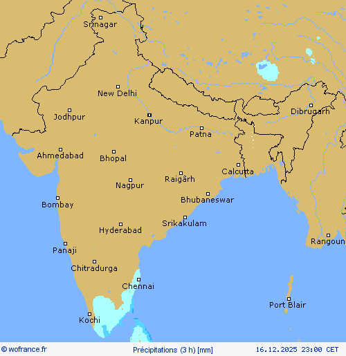 Pr&eacute;cipitations (3 h) Cartes de pr&eacute;vision